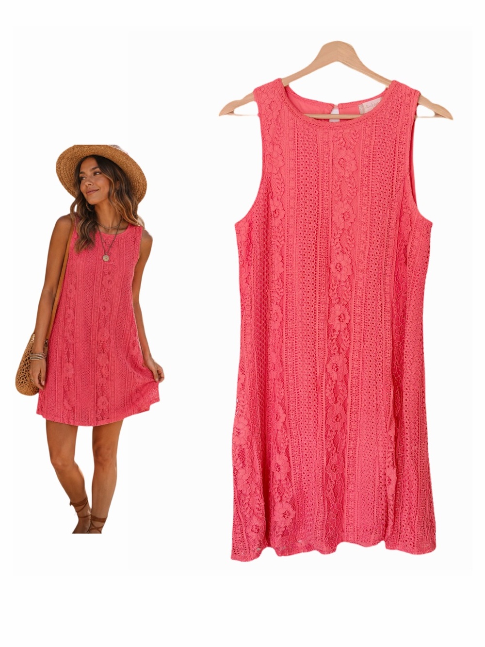 Altar'd State Sleeveless Coral-Pink Lace Shift Dress Casual Summer Large Romanti